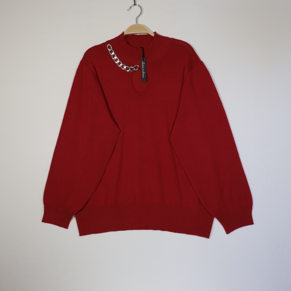 Alison Andrews Women's Plus Mock Neck Long Sleeve Sweater Top Red Size 3X‎